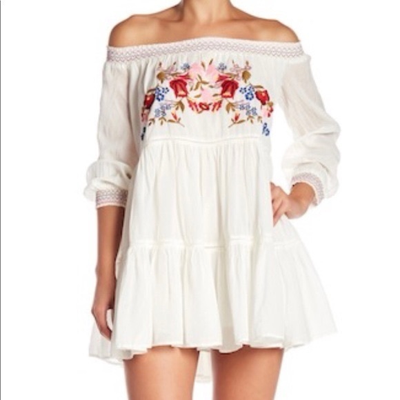 Free people sunbeams dress women’s medium white off shoulder embroidered - Picture 2 of 6